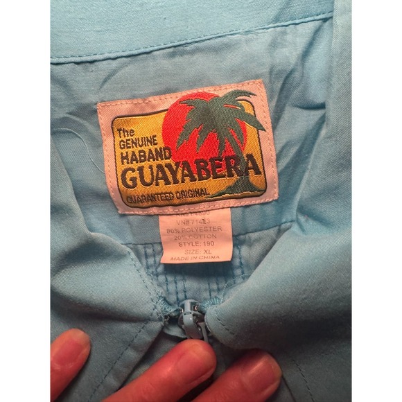 Haband Guayabera Shirt Men XL Aqua Blue Short Sleeve Zip Cuban - Picture 2 of 6